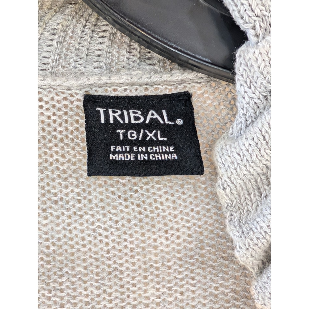 Tribal Open Front Cardigan Sweater Textured‎ Ruffle Trim Gray TG/XL - Picture 3 of 7